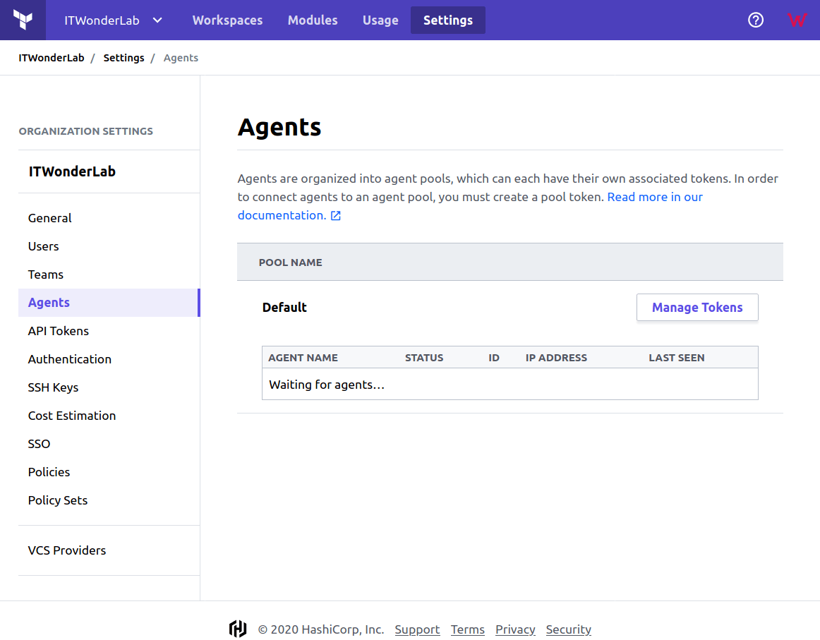 Terraform Cloud Agents Settings