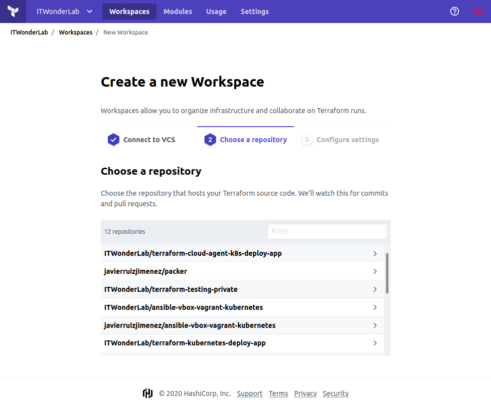 Terraform Cloud: Select GitHub Repository