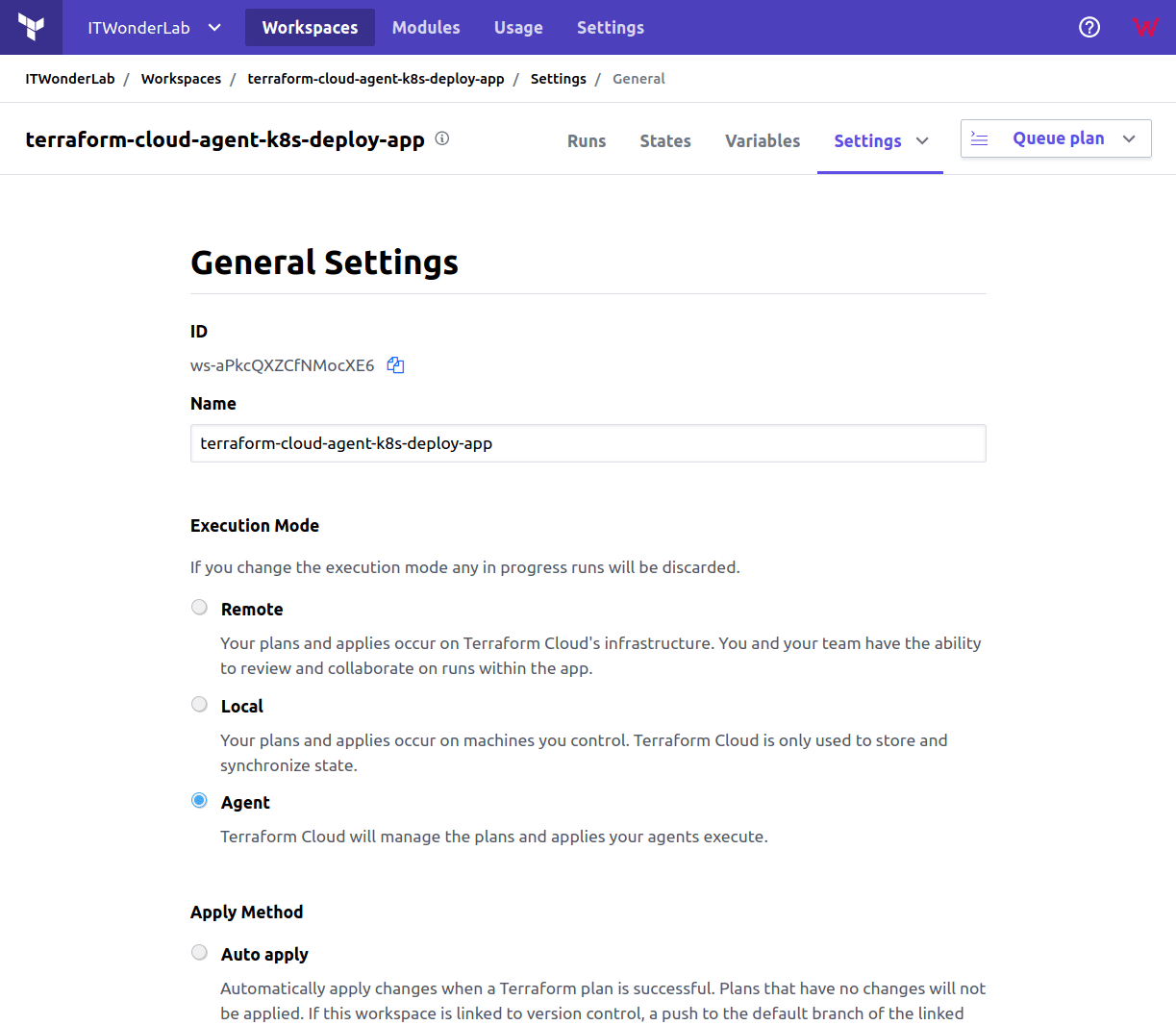 Terraform Cloud: Configure Agent as execution mode