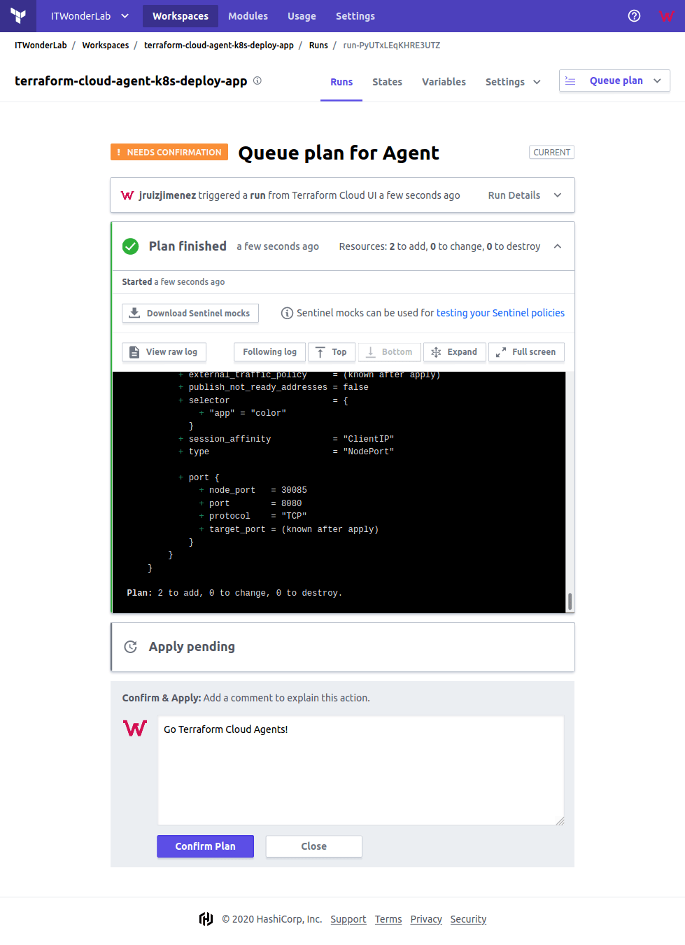 Terraform Cloud: Apply plan using a remote Terraform Agent