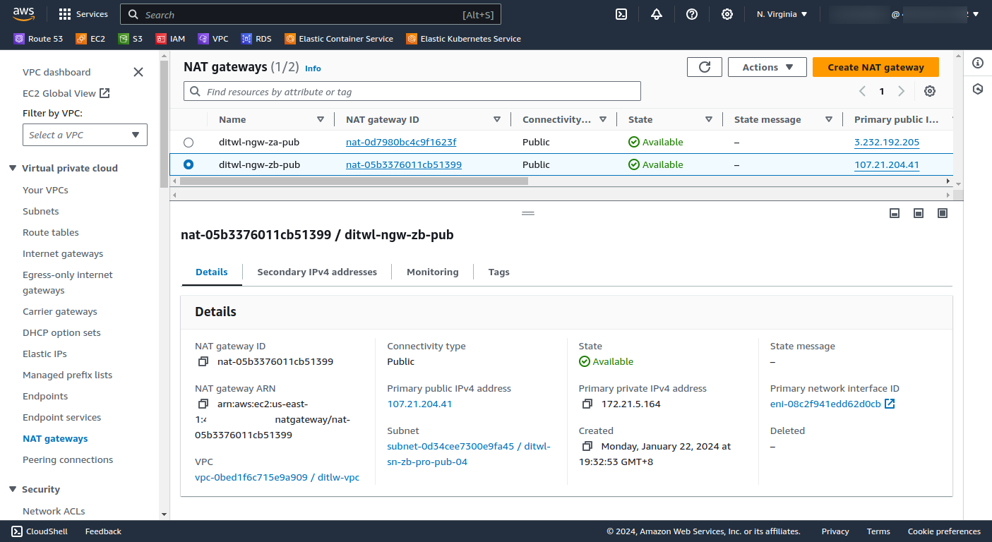 NatGateways VPC Console