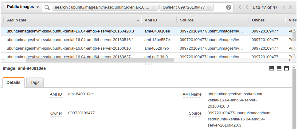 AWS list of AMI